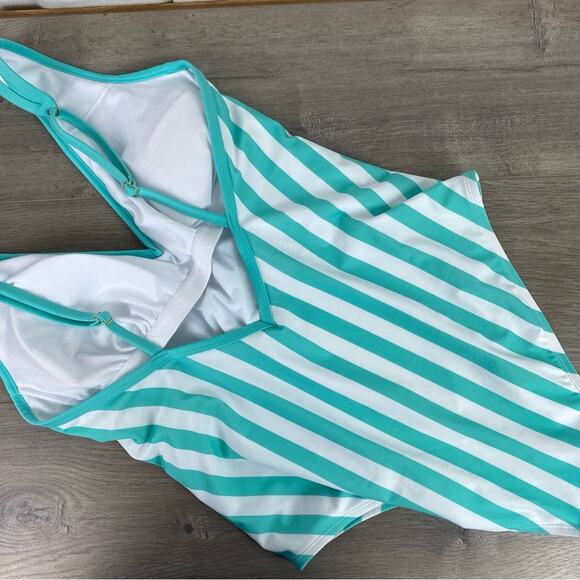 Target Kona Sol Teal&White Stripe V Neck One Piece Swimsuit Sz.XL NWOT - Picture 10 of 16